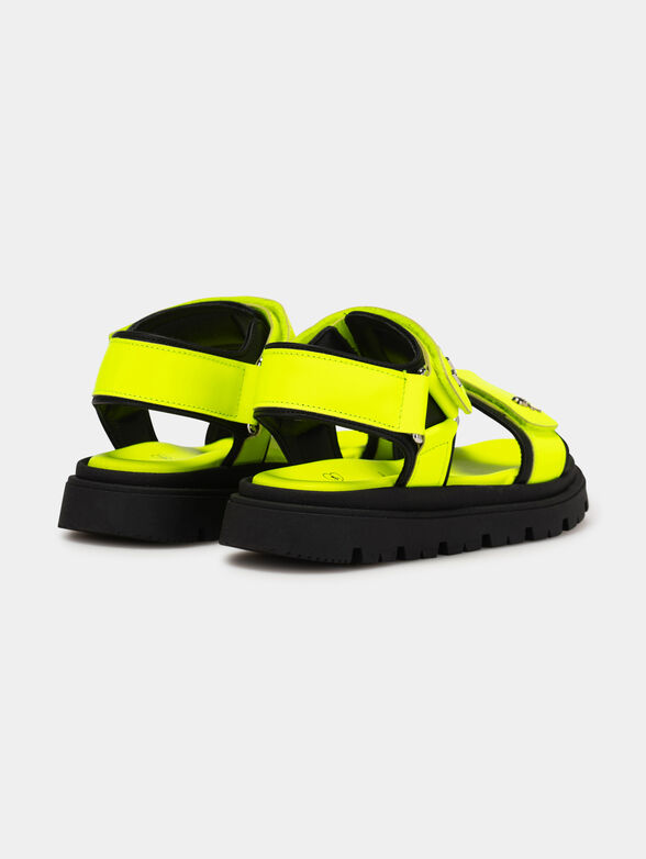Unisex leather sandals in neon yellow color - 3