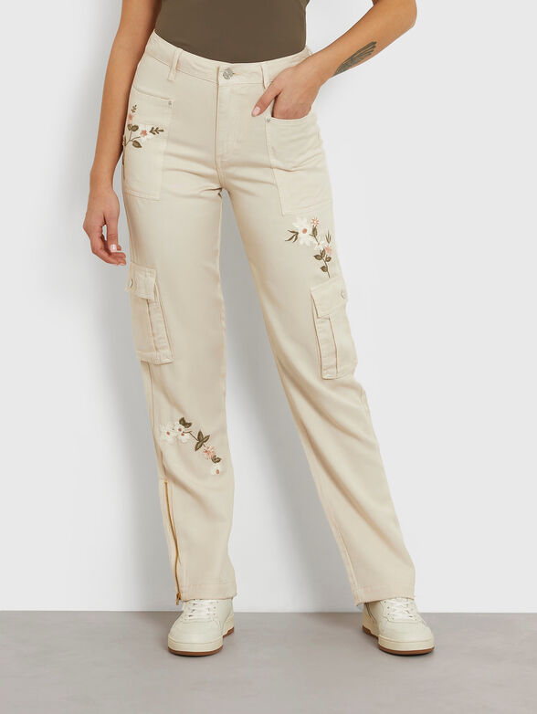 Cargo jeans with floral embroideries - 1