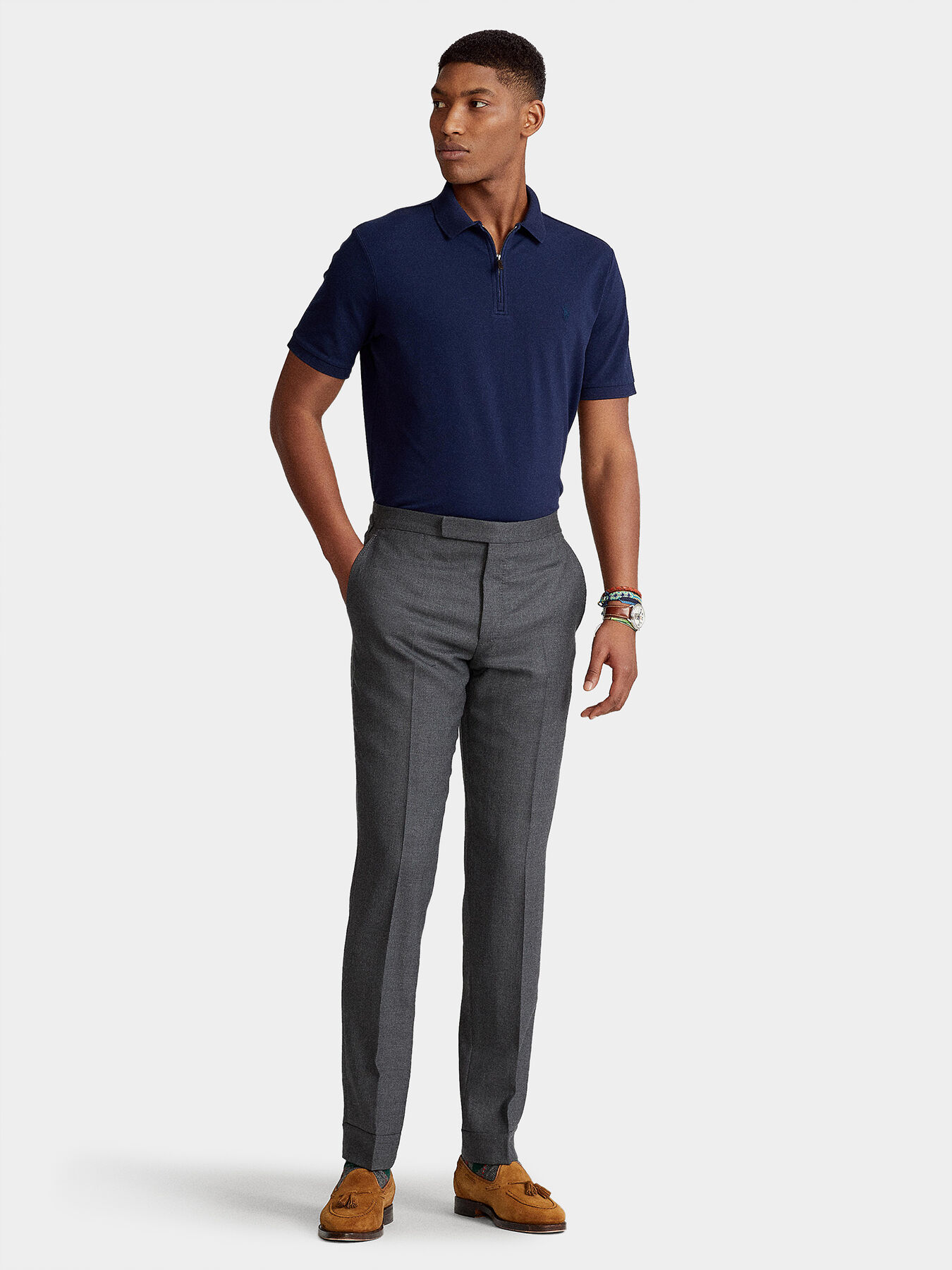 Blue polo brown pants sales
