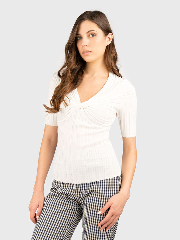 Short sleeved blouse with accent neckline - 1