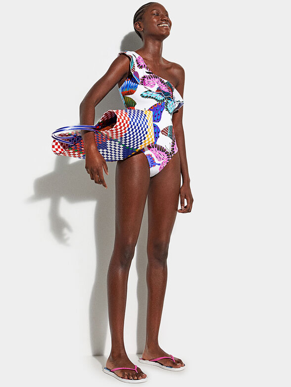 Asymmetrical one-piece swimsuit with butterfly print - 2