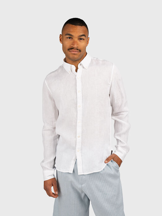Beige linen shirt with logo detail
