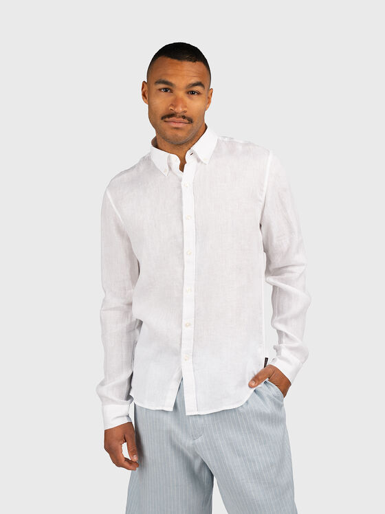 Beige linen shirt with logo detail - 1