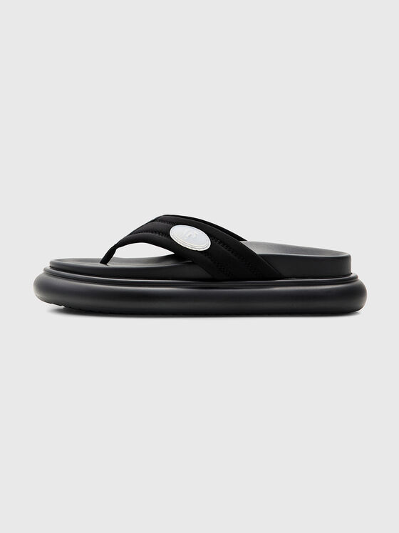Black slippers with contrasting logo - 1