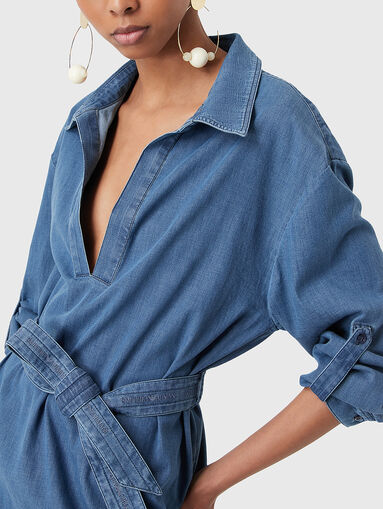 Midi denim dress with belt - 3