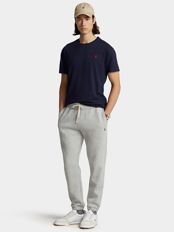 Navy blue cotton T-shirt with logo accent - 2