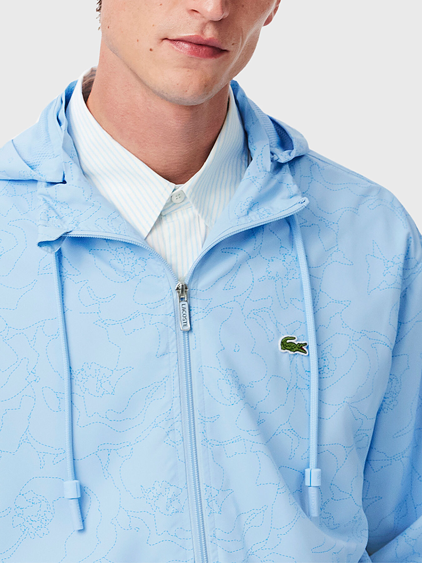 LACOSTE 幾何学模様 ジップアップジャケット ネイビー Transition jacket with monogram print brand LACOSTE