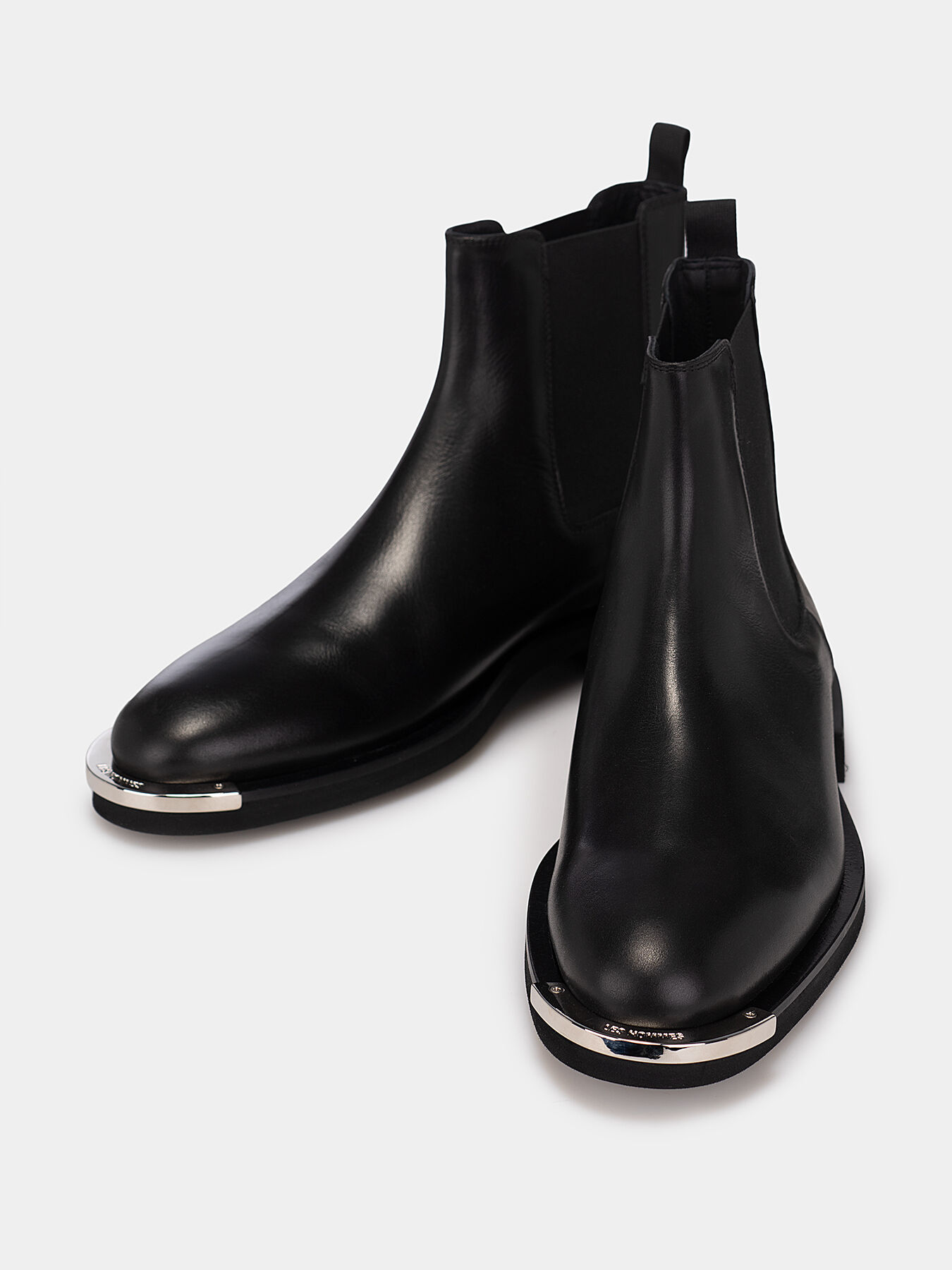 Leather black ankle boots with metal detail brand LES HOMMES