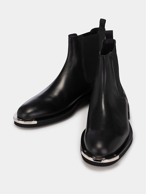 Leather black ankle boots with metal detail - 6