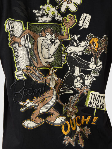 Black cotton T-shirt with Looney Tunes - 3