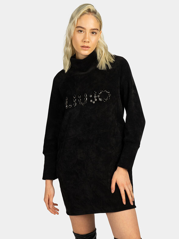 Turtleneck dress with gemstones logo accent - 1