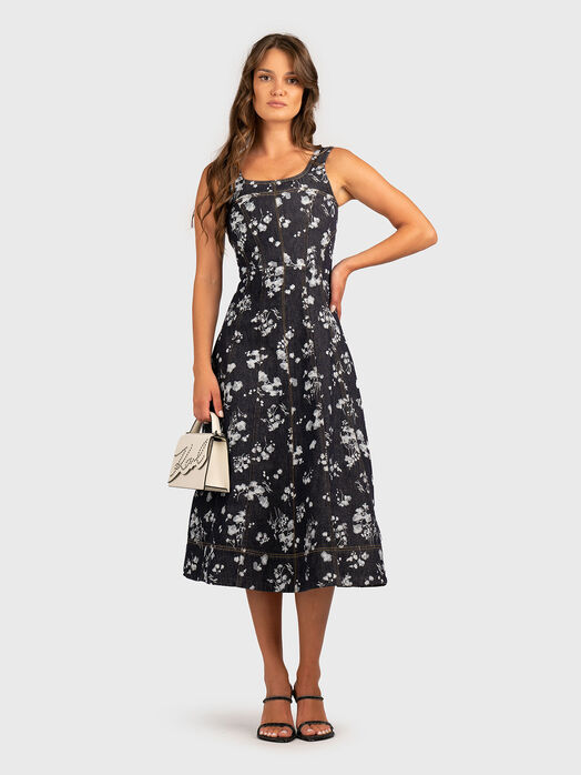 Denim dress with floral print