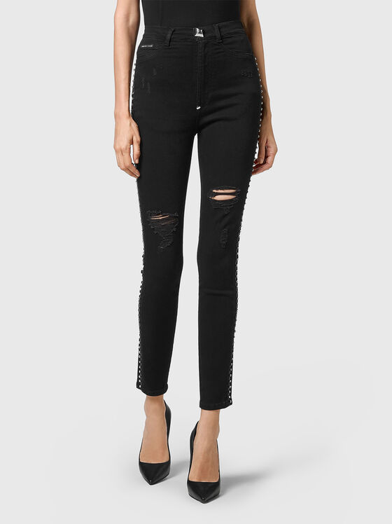Cropped jeans with rhinestones - 1