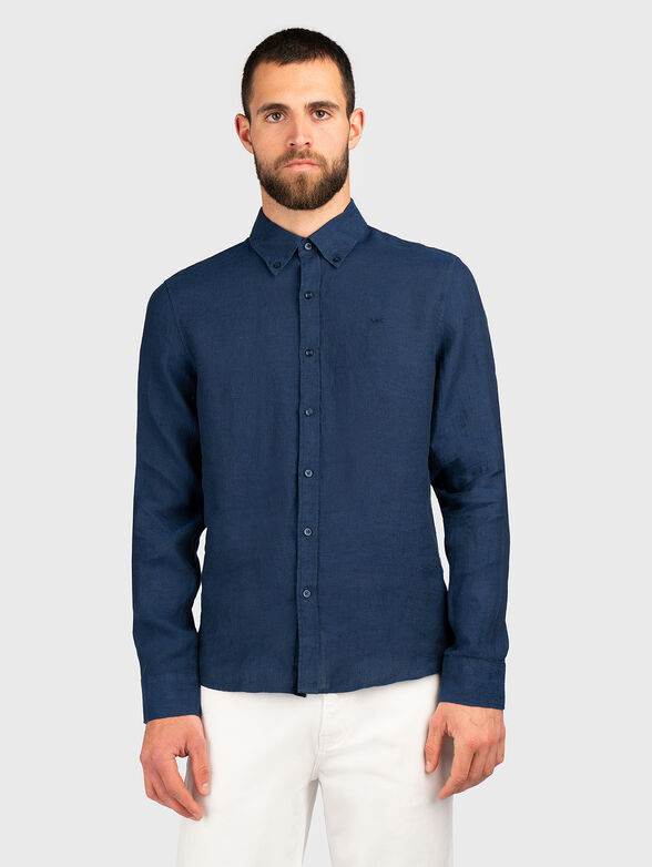 Beige linen shirt with logo detail - 1