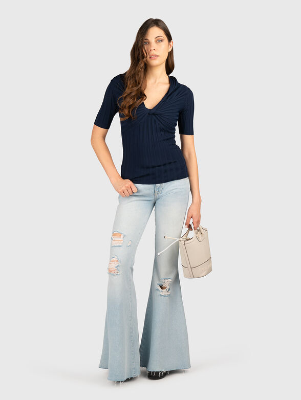 Short sleeved blouse with accent neckline - 2