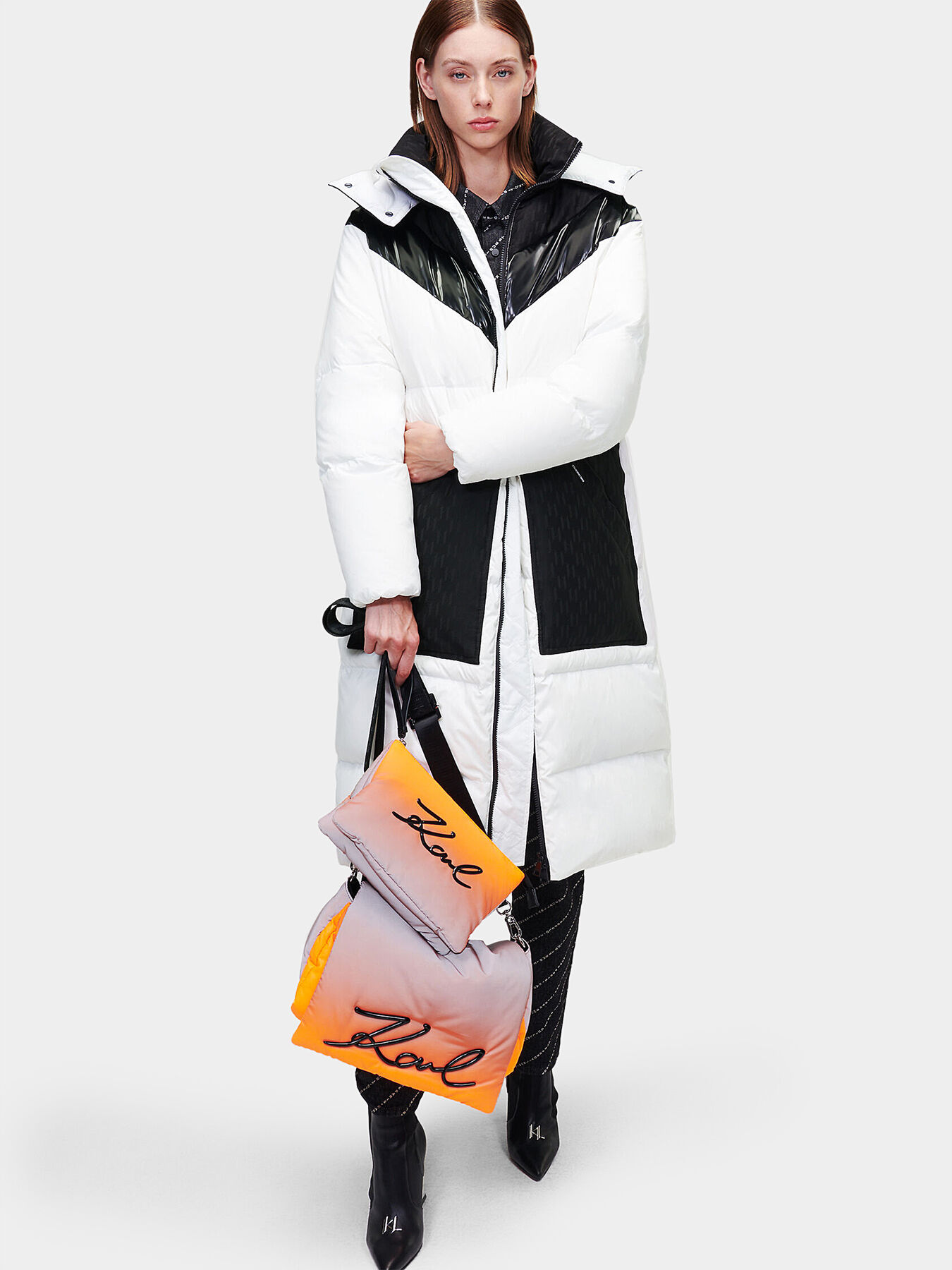 Long padded jacket with mogram print brand Karl Lagerfeld —  Globalbrandsstore.com/en