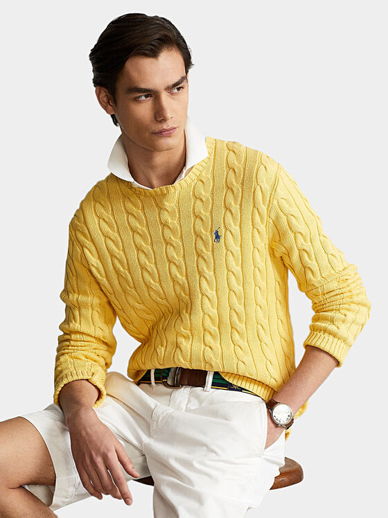 Жълт памучен пуловер - 1