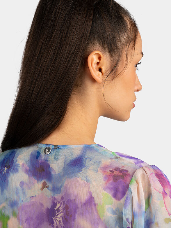 Dress with floral print and buffan sleeves  - 5