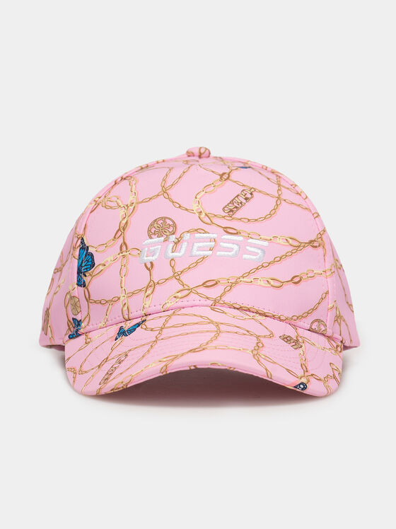 Розова шапка с козирка и златист принт - 1
