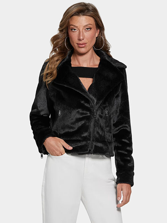 LAVINIA biker jacket with faux fur texture - 1