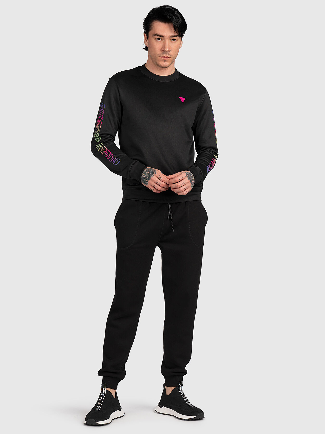 EZRA black sweatshirt with logo accent brand GUESS