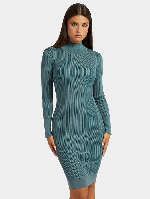 Blue knitted dress with polo collar