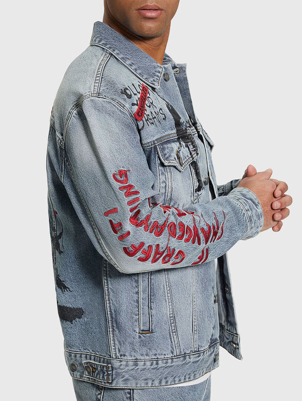 Oversized denim jacket with print - 3