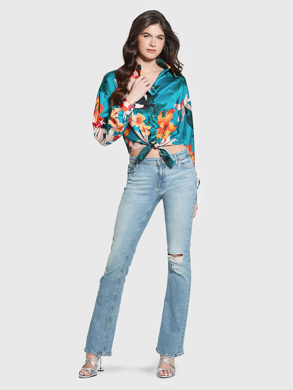 Shirt with floral print and ribbon - 2