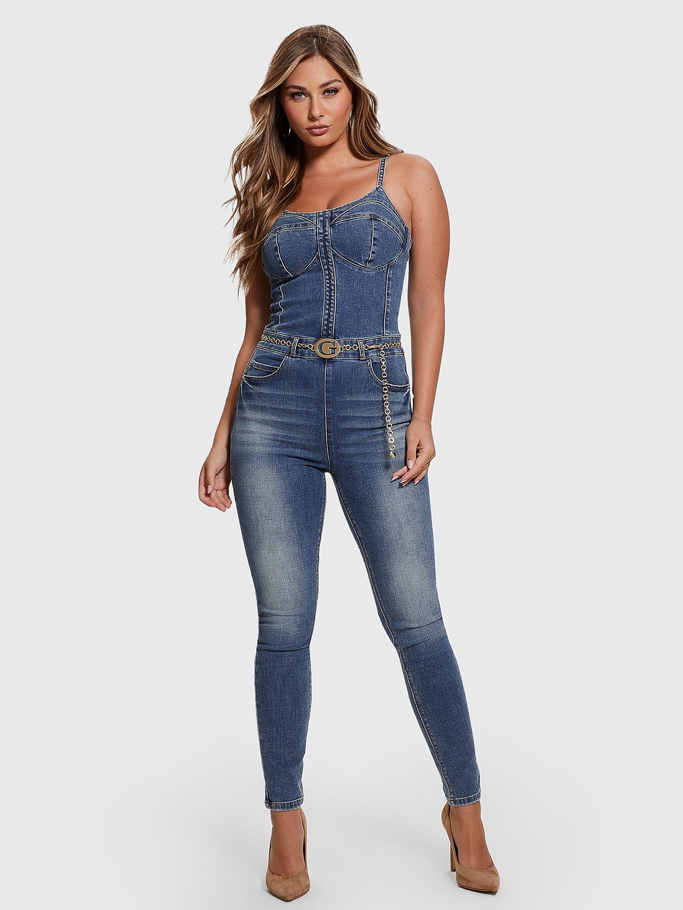 Belt shop denim jumpsuit