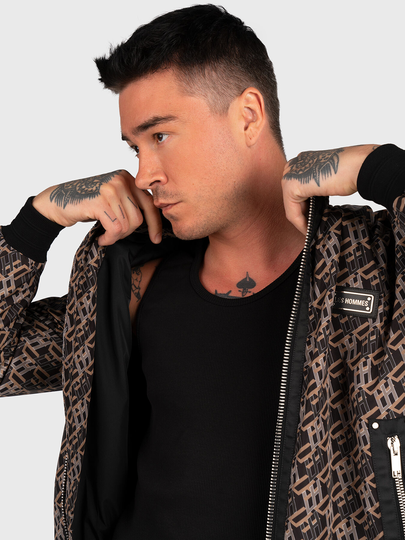 Bomber jacket with monogram logo print brand LES HOMMES