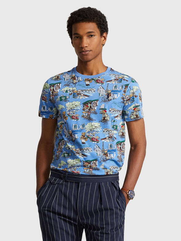 Blue T-shirt with multicolour print - 0