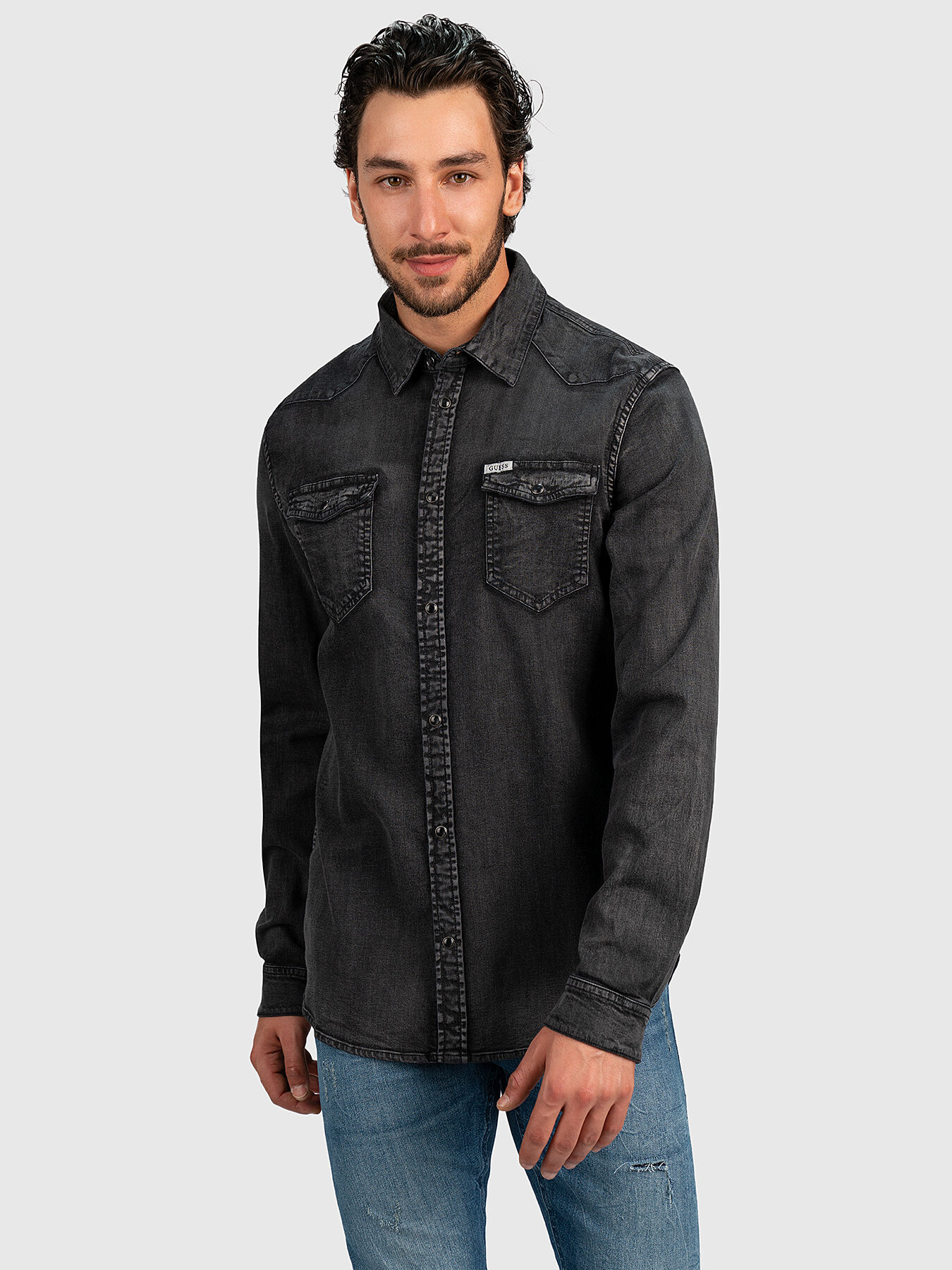 Denim shirt in black brand GUESS Globalbrandsstore en
