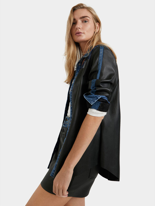 Denim shirt wth leather effect - 3