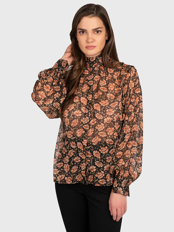 Блуза с буфан ръкави и флорални мотиви - 1
