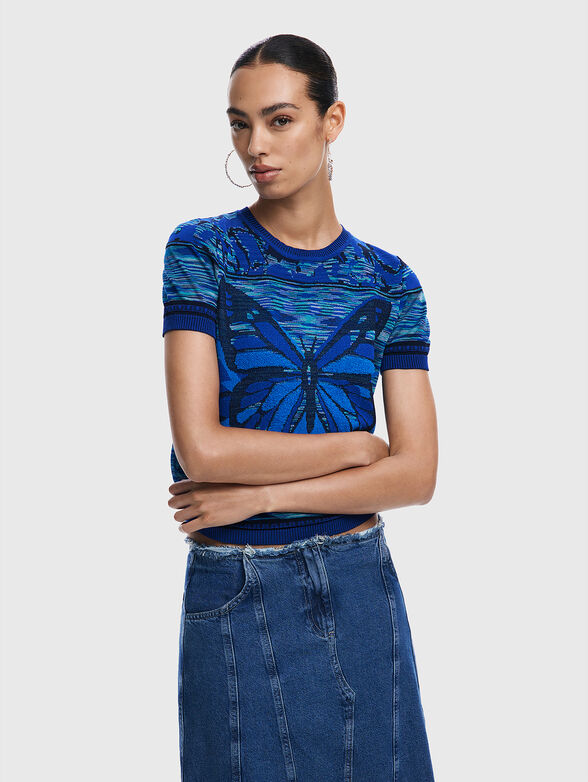 Sweater with short sleeves and oval neckline - 1