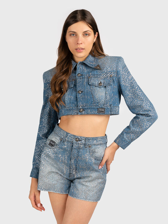 Скъсено дънково яке със сребрист ефект - 1