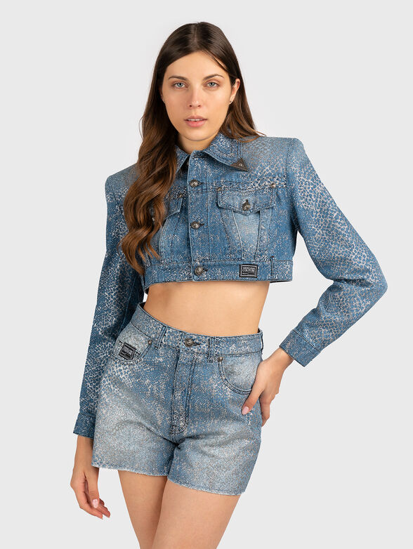 Denim cropped jacket with silver effect - 1