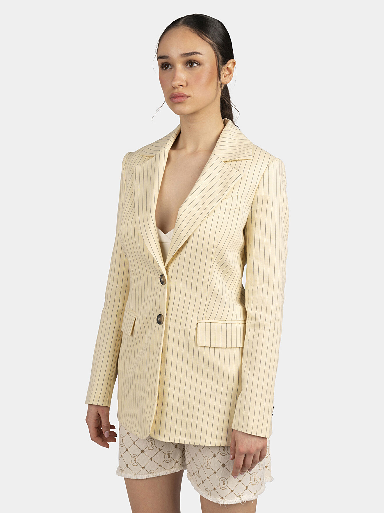 Pale yellow blazer with stripes brand 