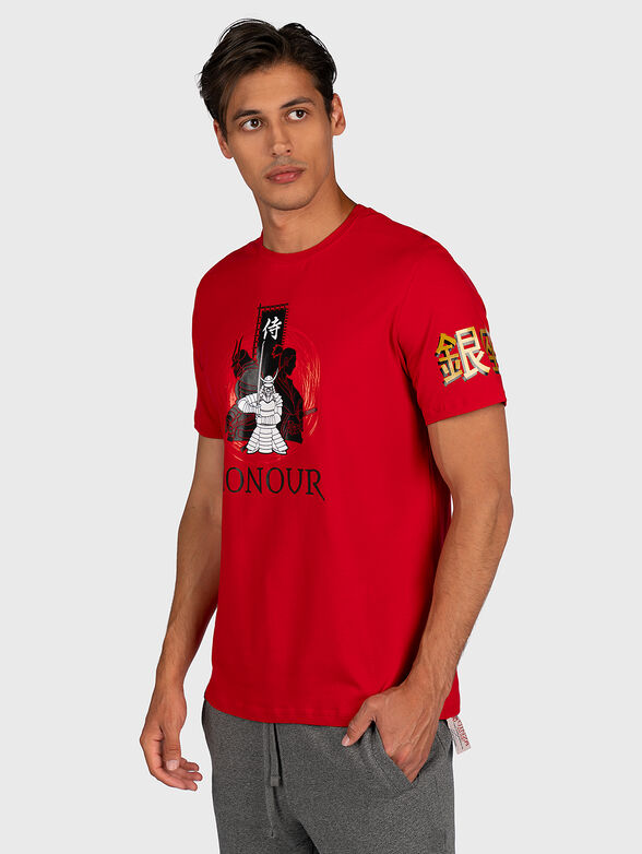 Red T-shirt with contrasting prints - 1