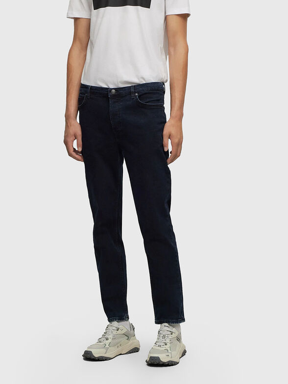Dark blue jeans with logo patch - 0