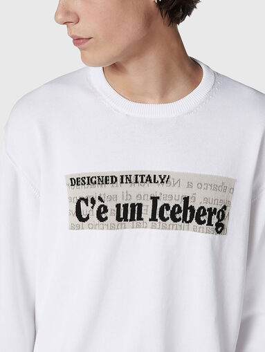 Cotton sweater with oval neckline and logo - 4