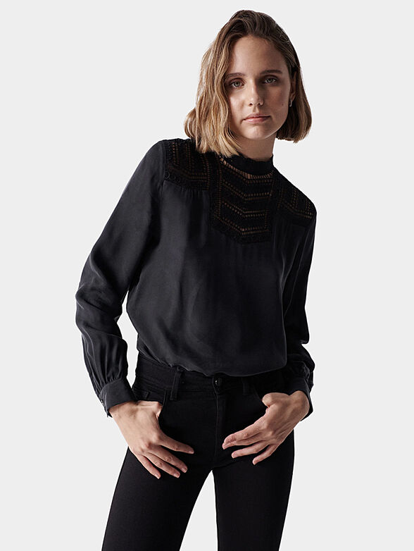 Black blouse with accent embroidery - 1