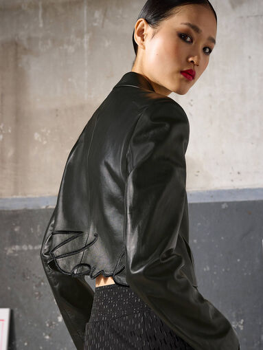 Short leather jacket with accent logo embroidery - 4