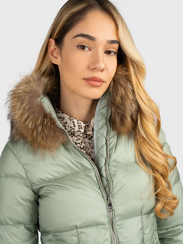 Padded jacket with faux fur collar in beige color - 6