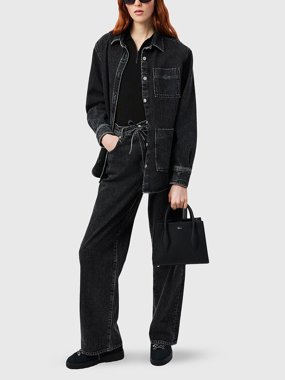 Knitted polo shirt in black  - 2