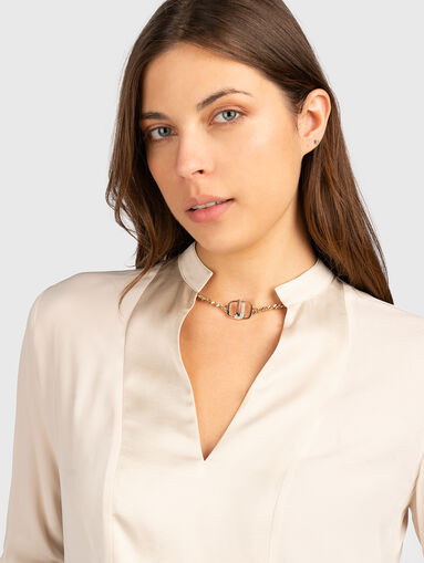 Blouse with V-shaped neckline and logo - 4