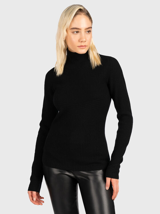 Черен пуловер от вълнен и кашмирен бленд - 1