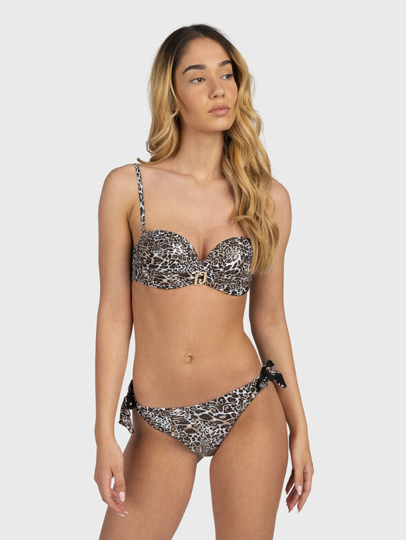Bikini top with leopard print and logo detail - 1