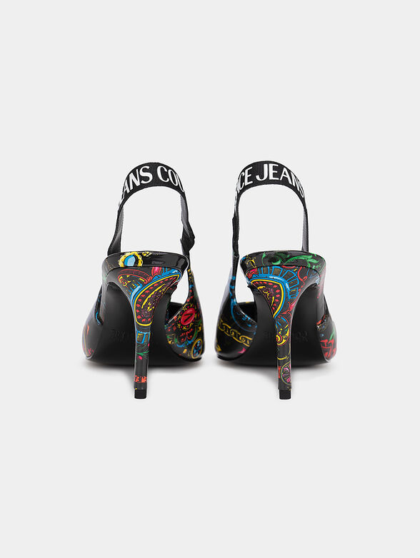 Printed high heeled shoes with branded strap - 4