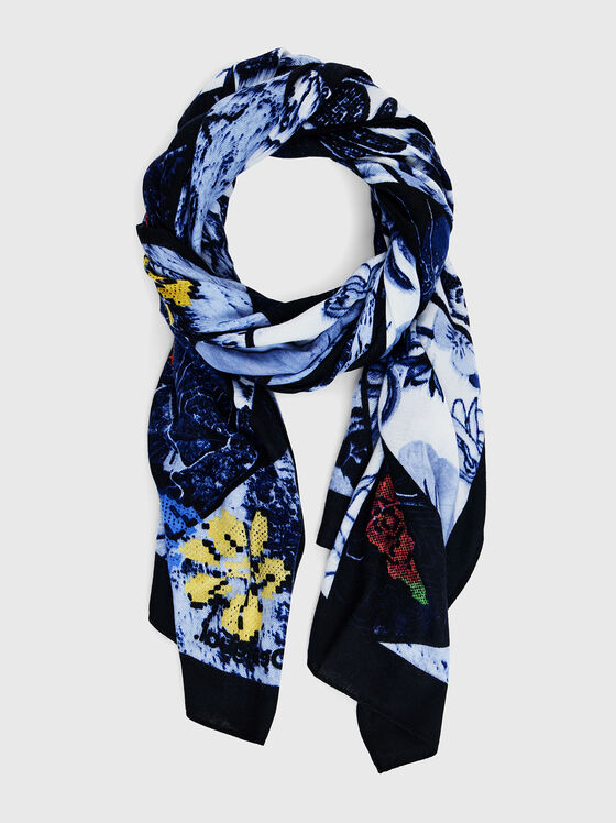 Scarf with abstract print and floral accents - 1